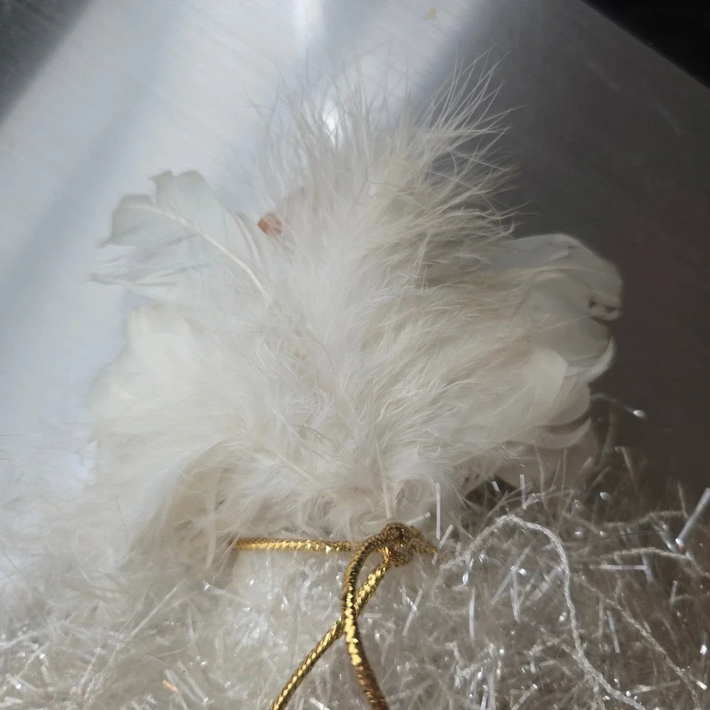 Vintage Tinsel Angel Ornament Nativity Tree Topper Feather Wings Gold Christmas
